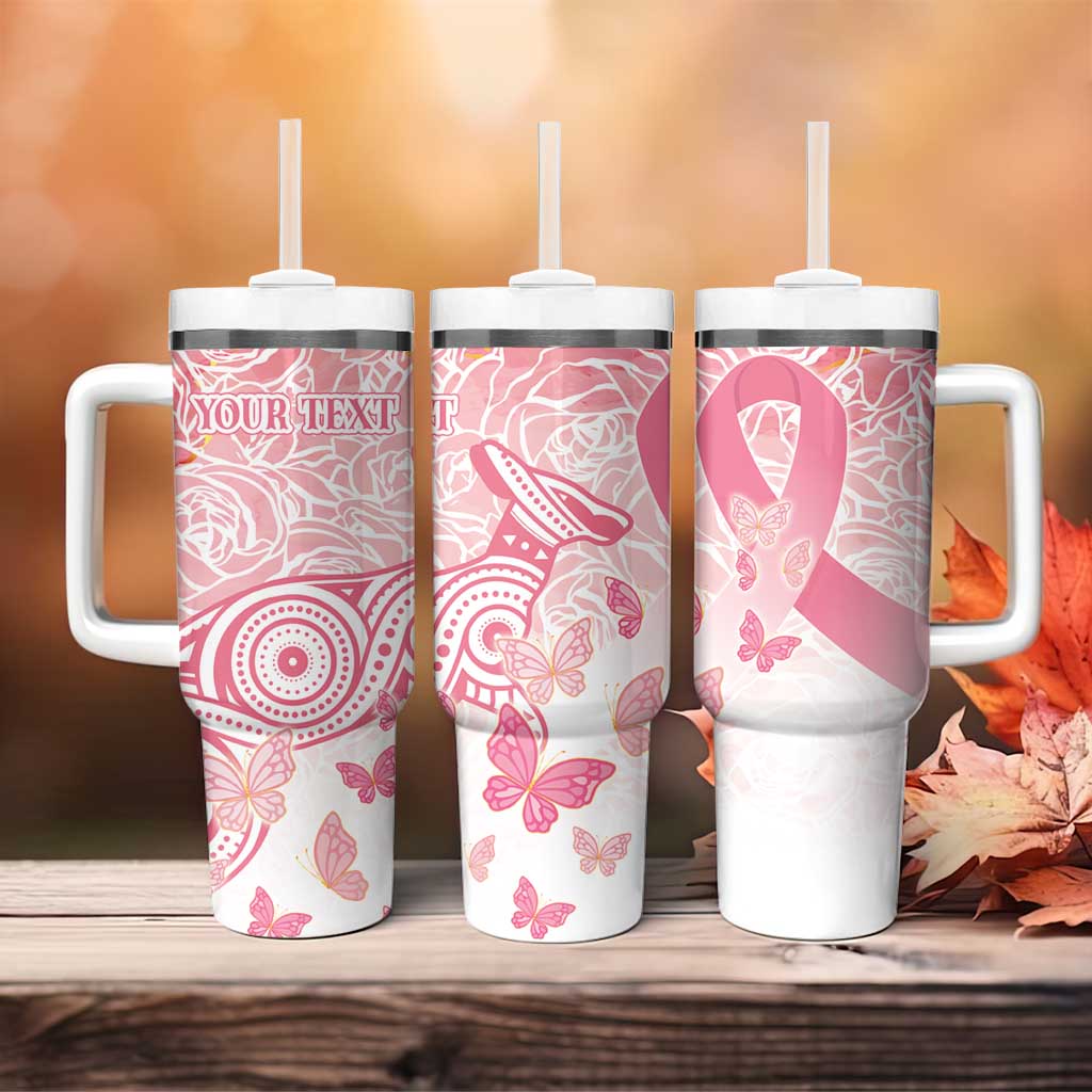 Australia Personalized Tumbler With Handle Breast Cancer Pink Ribbon - Marble Roses