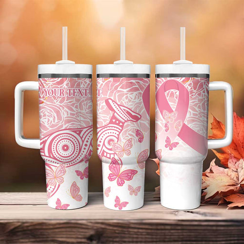 Australia Personalized Tumbler With Handle Breast Cancer Pink Ribbon - Marble Roses