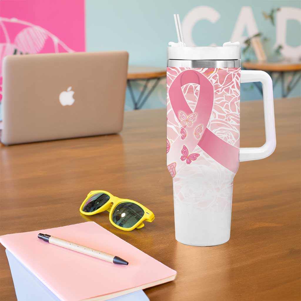 Australia Personalized Tumbler With Handle Breast Cancer Pink Ribbon - Marble Roses