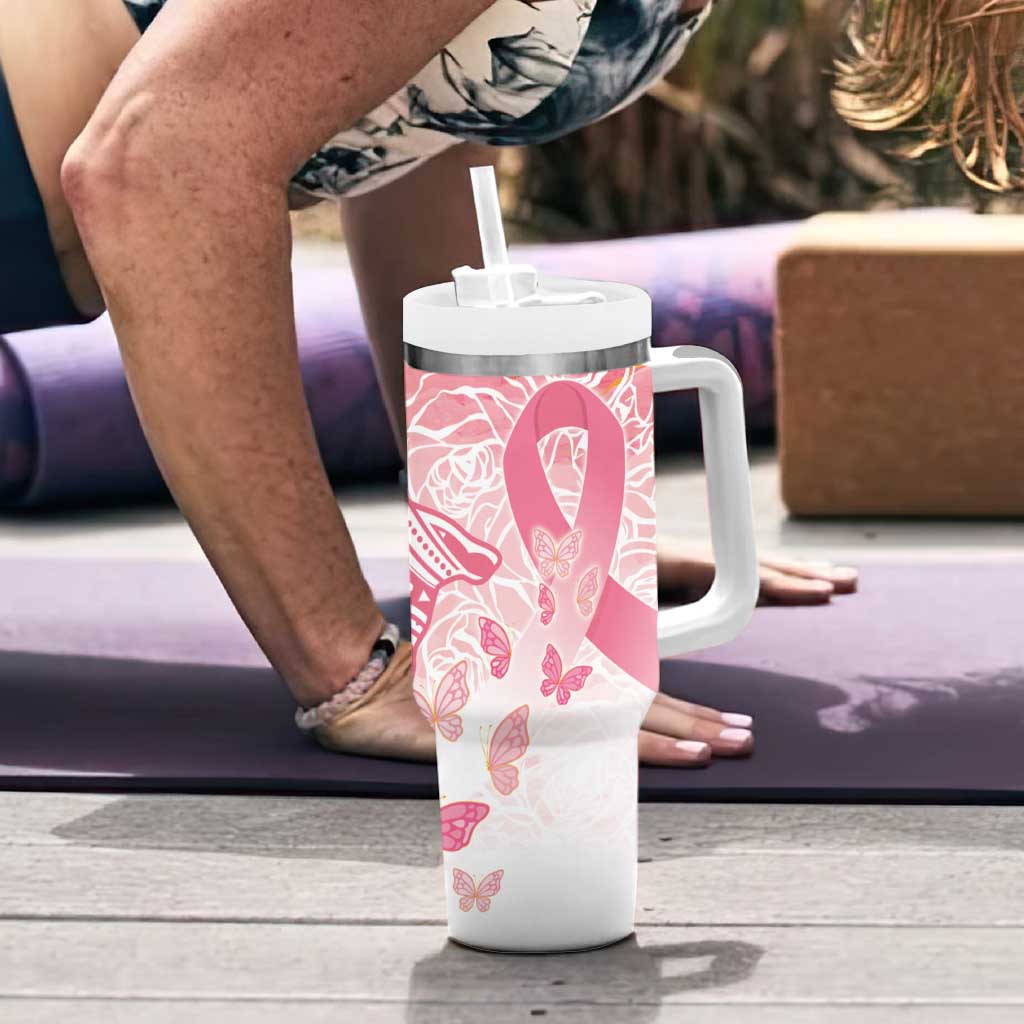 Australia Personalized Tumbler With Handle Breast Cancer Pink Ribbon - Marble Roses