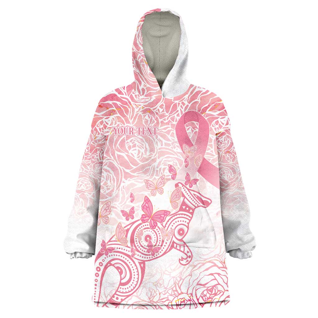 Australia Personalized Wearable Blanket Hoodie Breast Cancer Pink Ribbon - Marble Roses