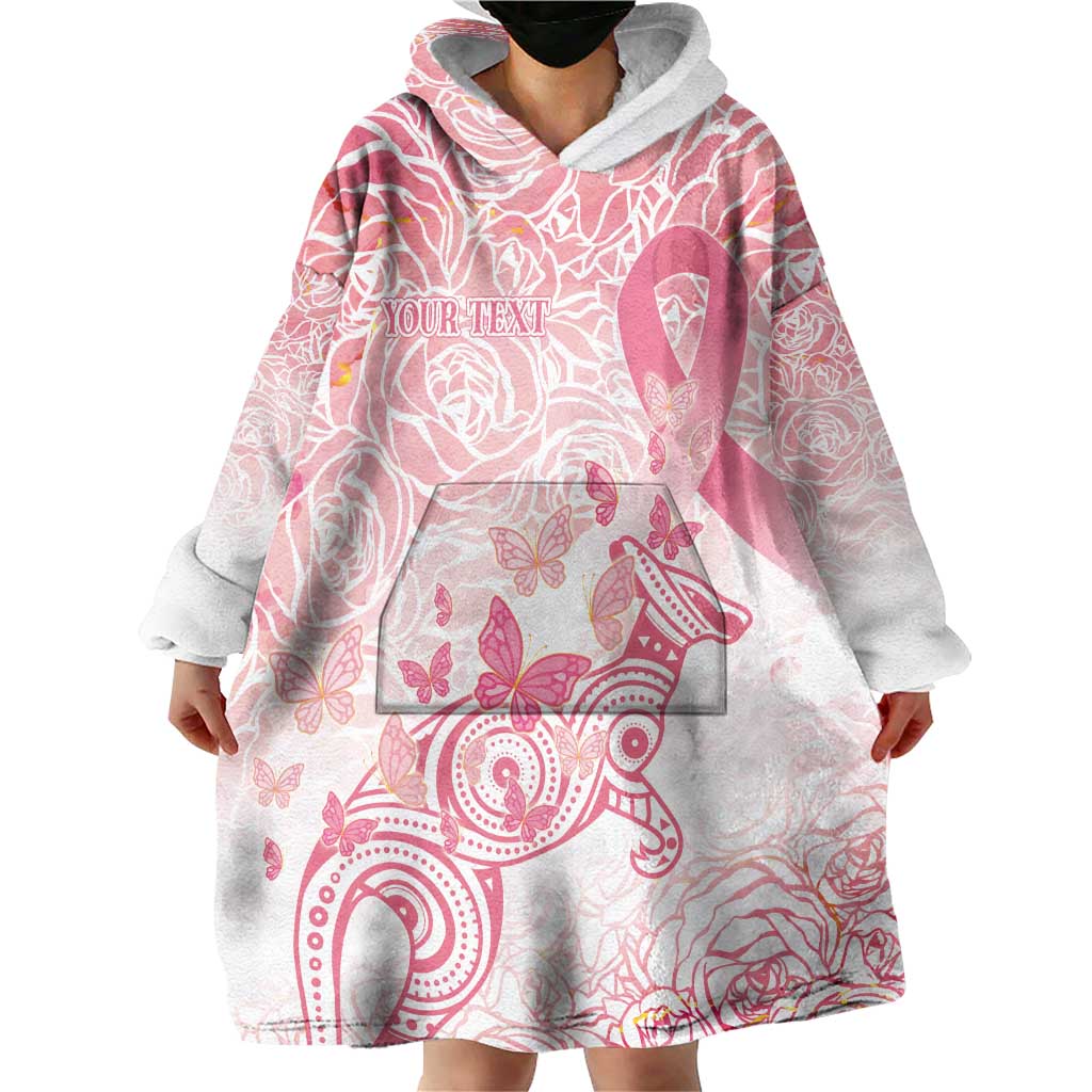 Australia Personalized Wearable Blanket Hoodie Breast Cancer Pink Ribbon - Marble Roses