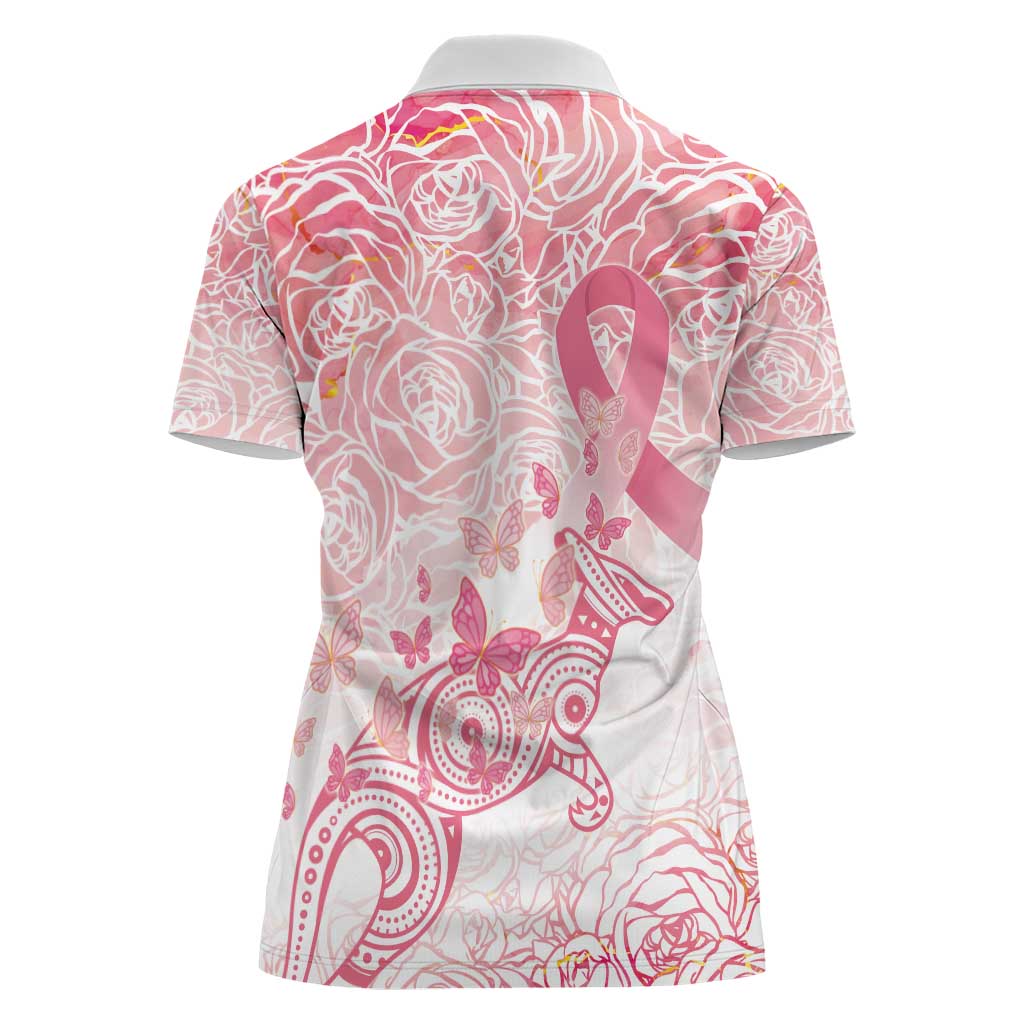Australia Personalized Women Polo Shirt Breast Cancer Pink Ribbon - Marble Roses