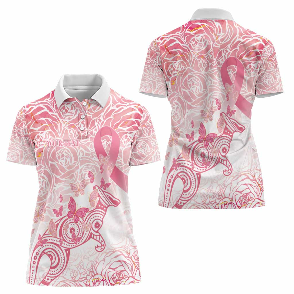 Australia Personalized Women Polo Shirt Breast Cancer Pink Ribbon - Marble Roses