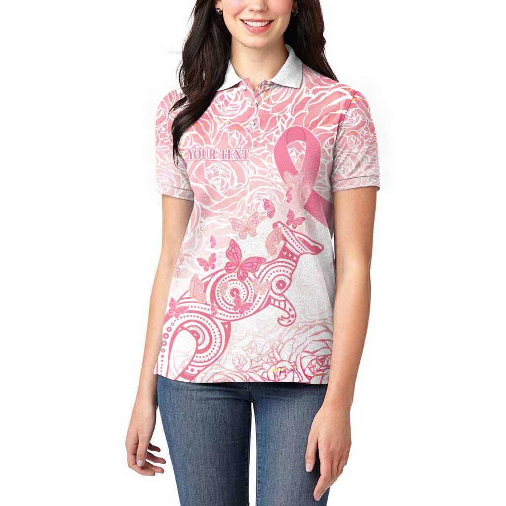 Australia Personalized Women Polo Shirt Breast Cancer Pink Ribbon - Marble Roses