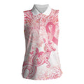 Australia Personalized Women Sleeveless Polo Shirt Breast Cancer Pink Ribbon - Marble Roses