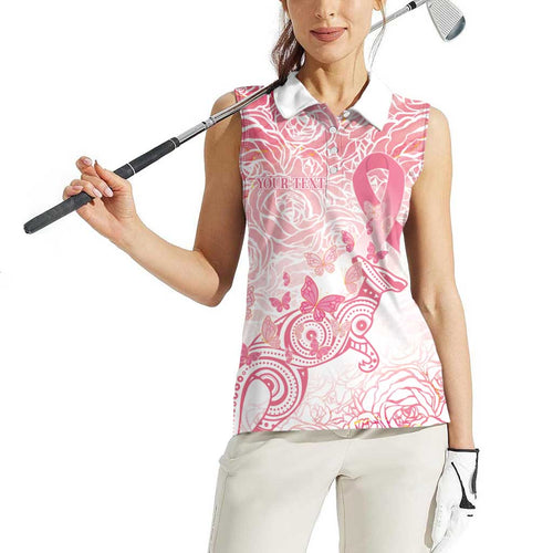Australia Personalized Women Sleeveless Polo Shirt Breast Cancer Pink Ribbon - Marble Roses