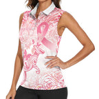Australia Personalized Women Sleeveless Polo Shirt Breast Cancer Pink Ribbon - Marble Roses