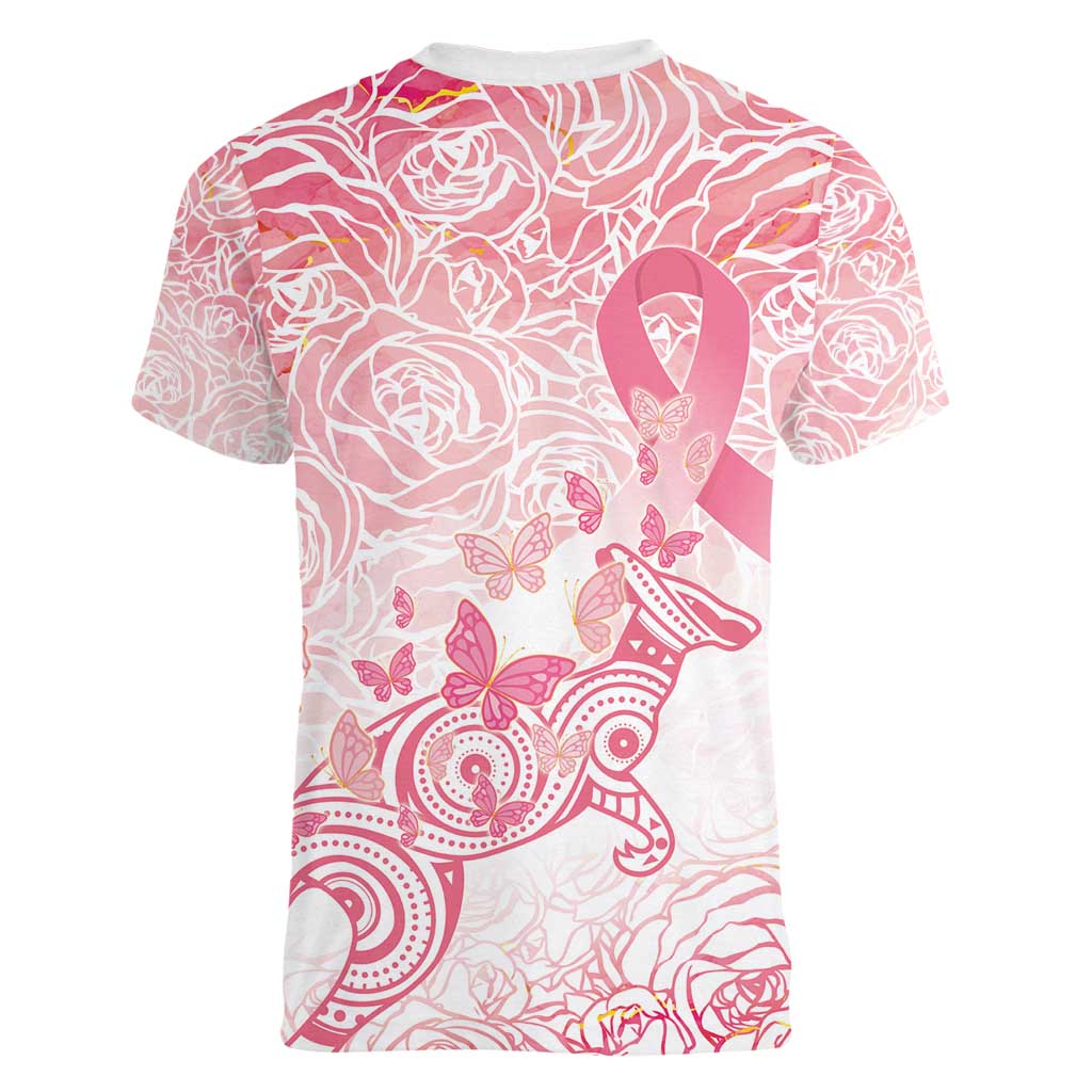 Australia Personalized Women V-Neck T-Shirt Breast Cancer Pink Ribbon - Marble Roses