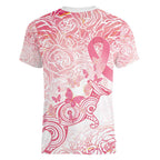 Australia Personalized Women V-Neck T-Shirt Breast Cancer Pink Ribbon - Marble Roses