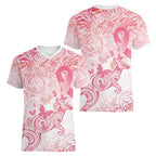 Australia Personalized Women V-Neck T-Shirt Breast Cancer Pink Ribbon - Marble Roses