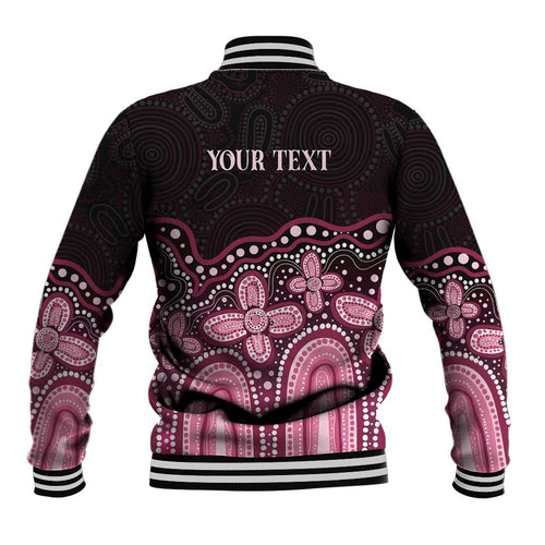Australia Indigenous Personalized Baseball Jacket Aboriginal Pink Ribbon Art