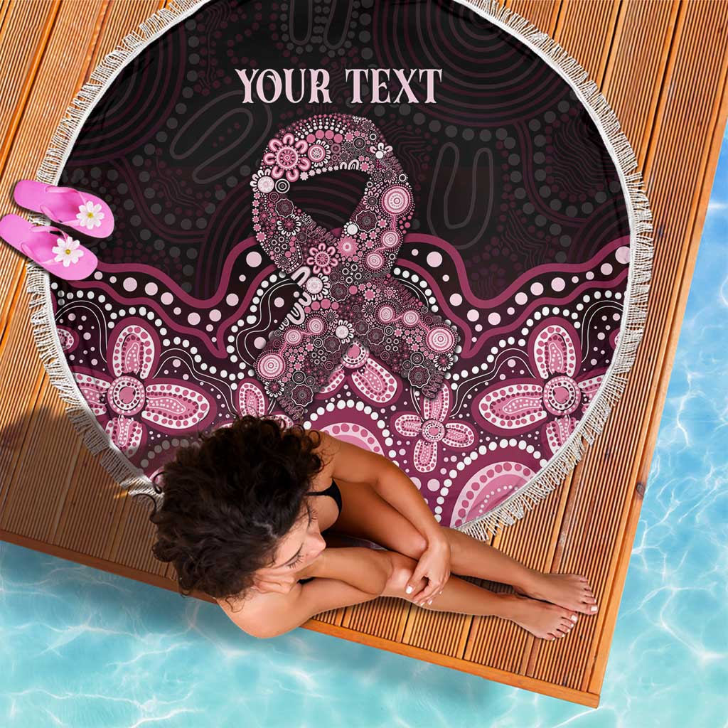Australia Indigenous Personalized Beach Blanket Aboriginal Pink Ribbon Art
