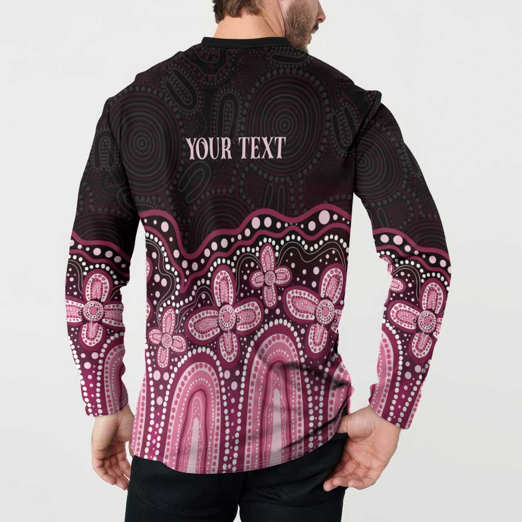 Australia Indigenous Personalized Button Sweatshirt Aboriginal Pink Ribbon Art