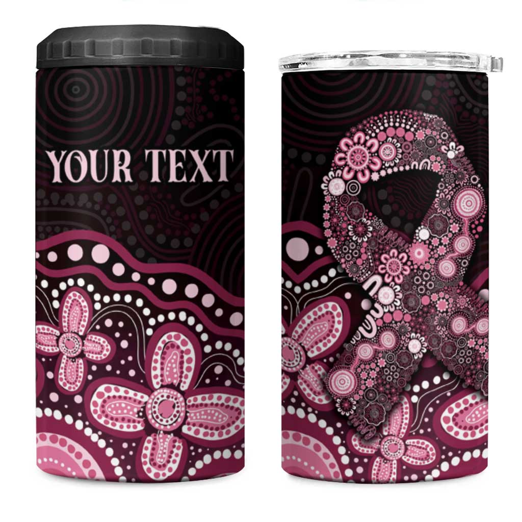 Australia Indigenous Personalized 4 in 1 Can Cooler Tumbler Aboriginal Pink Ribbon Art