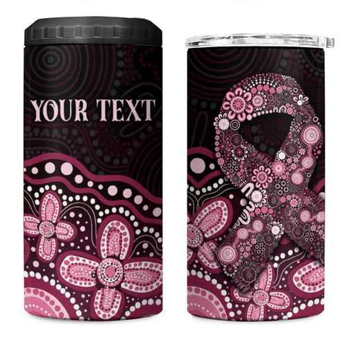 Australia Indigenous Personalized 4 in 1 Can Cooler Tumbler Aboriginal Pink Ribbon Art