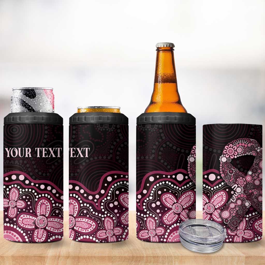 Australia Indigenous Personalized 4 in 1 Can Cooler Tumbler Aboriginal Pink Ribbon Art