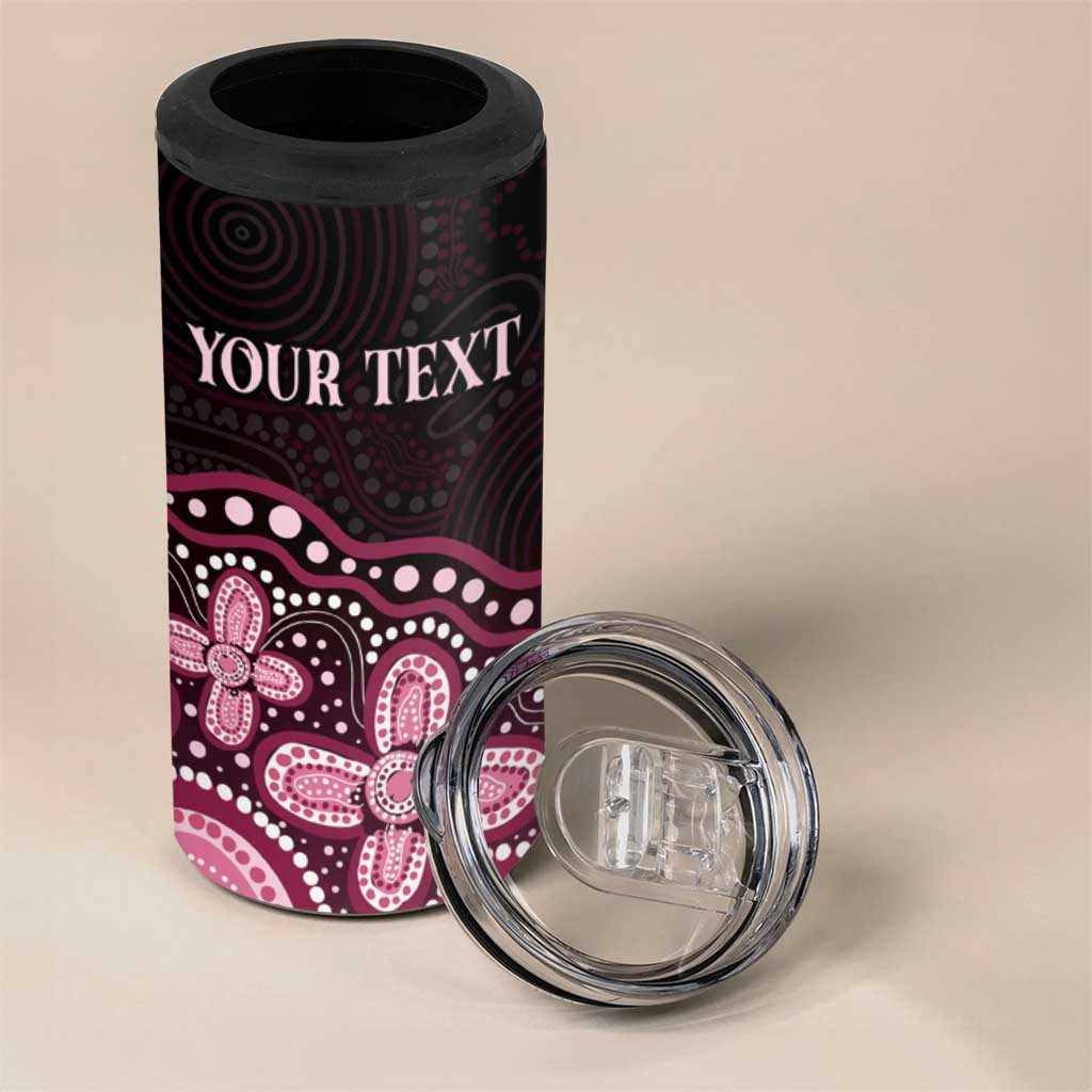 Australia Indigenous Personalized 4 in 1 Can Cooler Tumbler Aboriginal Pink Ribbon Art