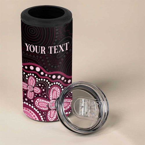 Australia Indigenous Personalized 4 in 1 Can Cooler Tumbler Aboriginal Pink Ribbon Art