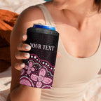 Australia Indigenous Personalized 4 in 1 Can Cooler Tumbler Aboriginal Pink Ribbon Art