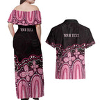 Australia Indigenous Personalized Couples Matching Off Shoulder Maxi Dress and Hawaiian Shirt Aboriginal Pink Ribbon Art