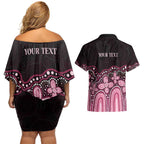 Australia Indigenous Personalized Couples Matching Off Shoulder Short Dress and Hawaiian Shirt Aboriginal Pink Ribbon Art