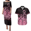 Australia Indigenous Personalized Couples Matching Puletasi and Hawaiian Shirt Aboriginal Pink Ribbon Art