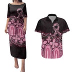 Australia Indigenous Personalized Couples Matching Puletasi and Hawaiian Shirt Aboriginal Pink Ribbon Art