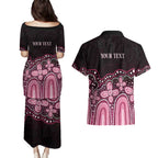 Australia Indigenous Personalized Couples Matching Puletasi and Hawaiian Shirt Aboriginal Pink Ribbon Art
