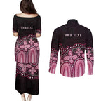 Australia Indigenous Personalized Couples Matching Puletasi and Long Sleeve Button Shirt Aboriginal Pink Ribbon Art