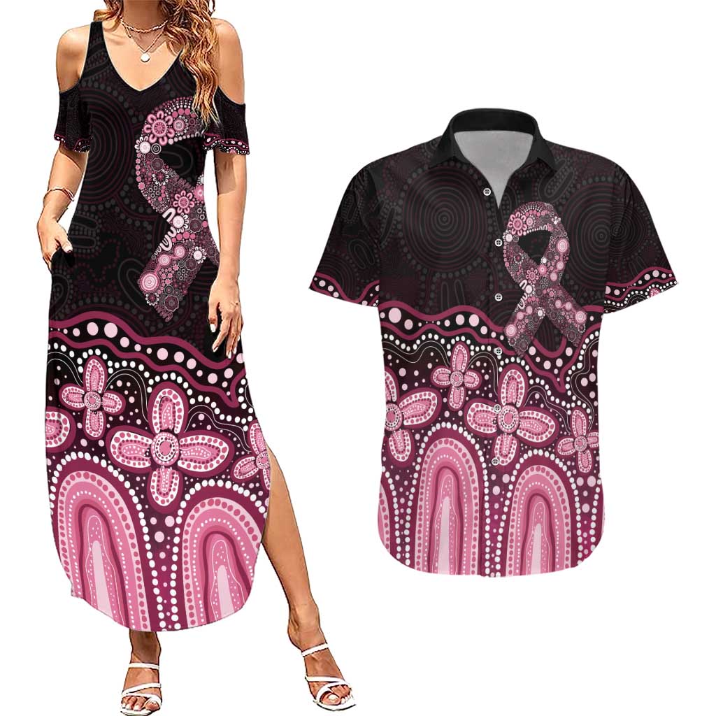 Australia Indigenous Personalized Couples Matching Summer Maxi Dress and Hawaiian Shirt Aboriginal Pink Ribbon Art