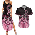 Australia Indigenous Personalized Couples Matching Summer Maxi Dress and Hawaiian Shirt Aboriginal Pink Ribbon Art