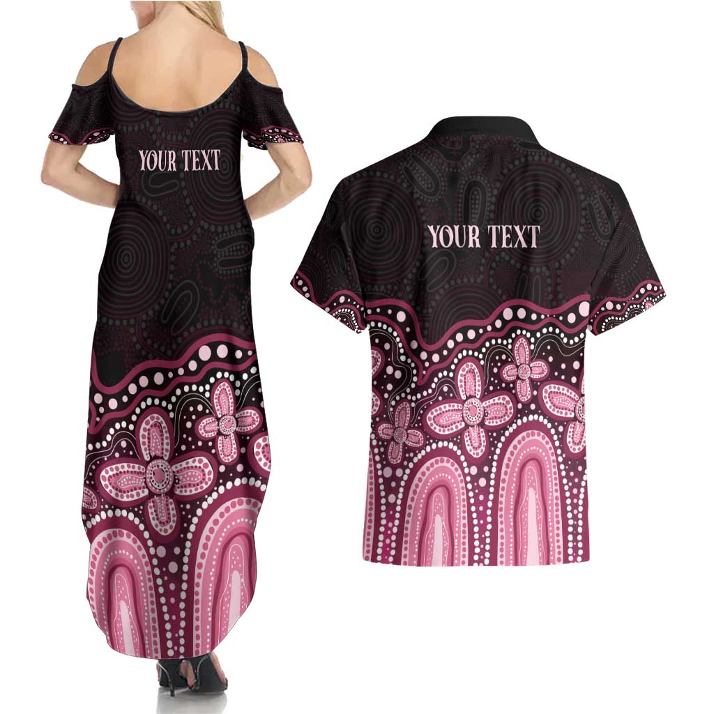 Australia Indigenous Personalized Couples Matching Summer Maxi Dress and Hawaiian Shirt Aboriginal Pink Ribbon Art
