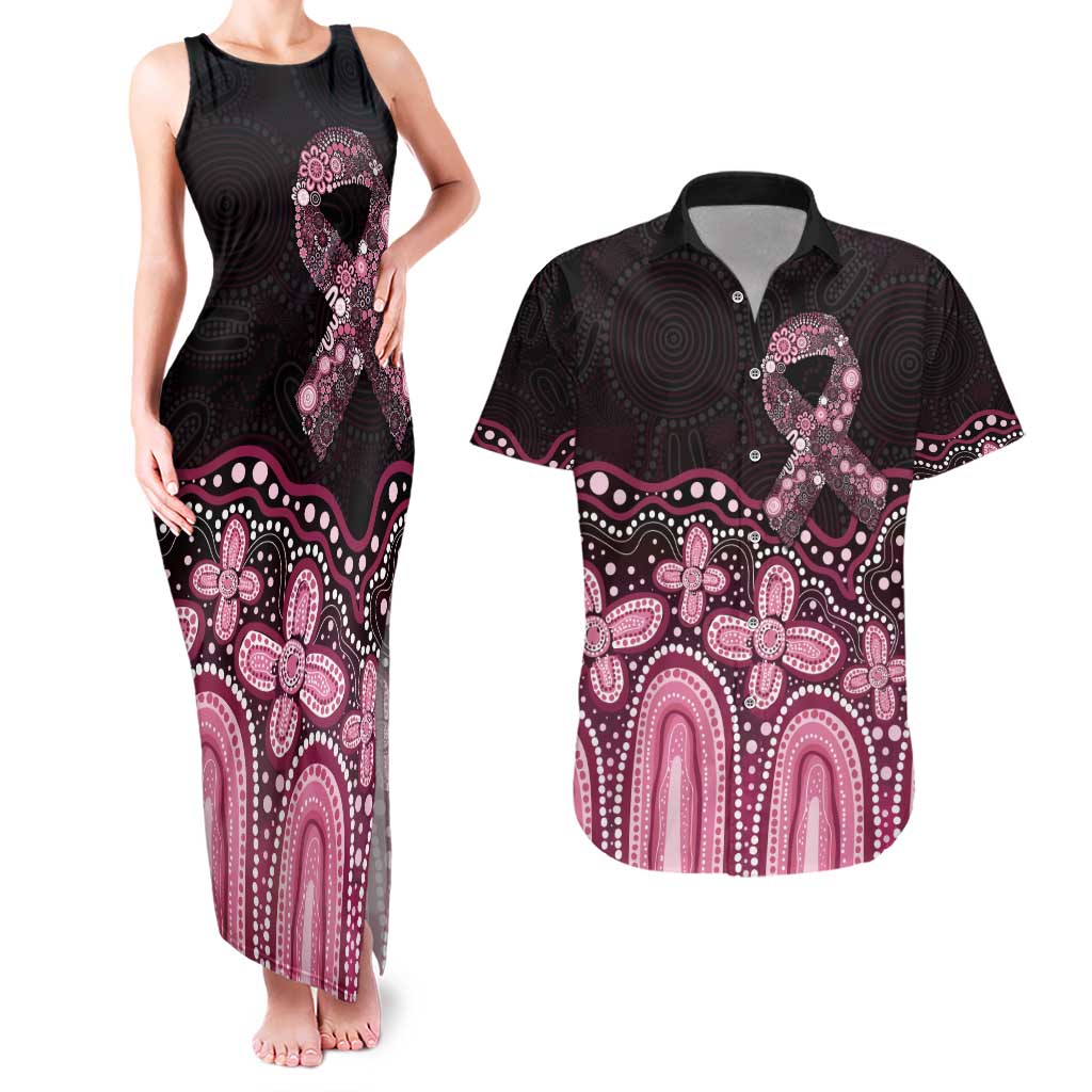 Australia Indigenous Personalized Couples Matching Tank Maxi Dress and Hawaiian Shirt Aboriginal Pink Ribbon Art
