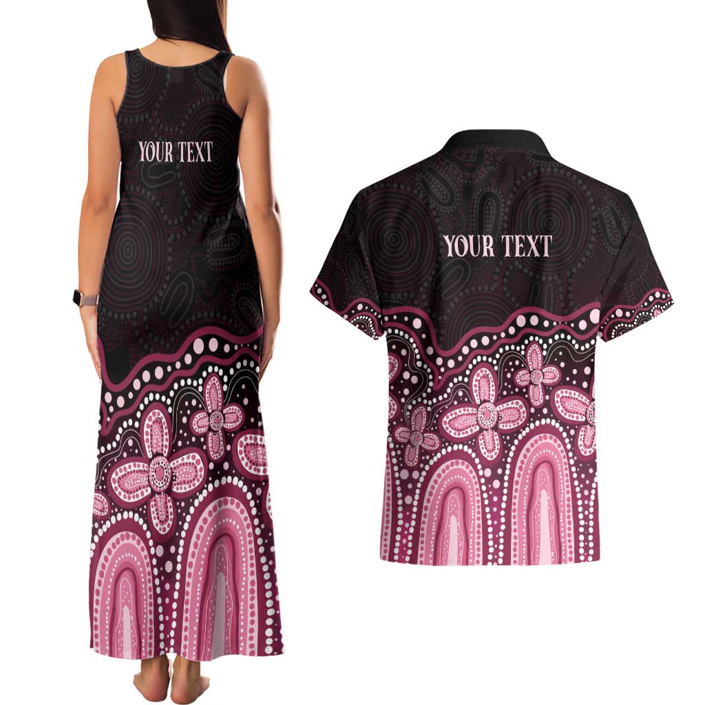 Australia Indigenous Personalized Couples Matching Tank Maxi Dress and Hawaiian Shirt Aboriginal Pink Ribbon Art