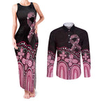 Australia Indigenous Personalized Couples Matching Tank Maxi Dress and Long Sleeve Button Shirt Aboriginal Pink Ribbon Art