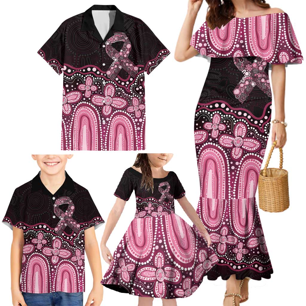 Australia Indigenous Personalized Family Matching Mermaid Dress and Hawaiian Shirt Aboriginal Pink Ribbon Art