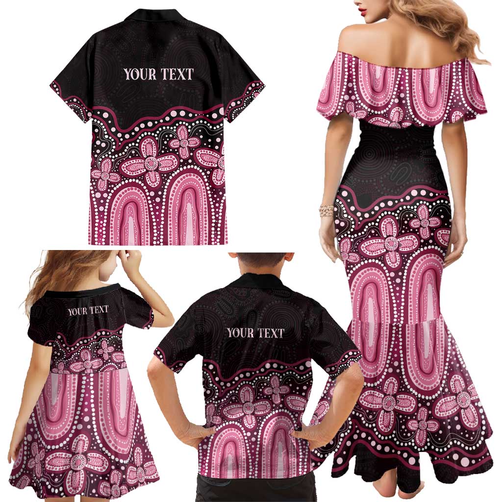 Australia Indigenous Personalized Family Matching Mermaid Dress and Hawaiian Shirt Aboriginal Pink Ribbon Art