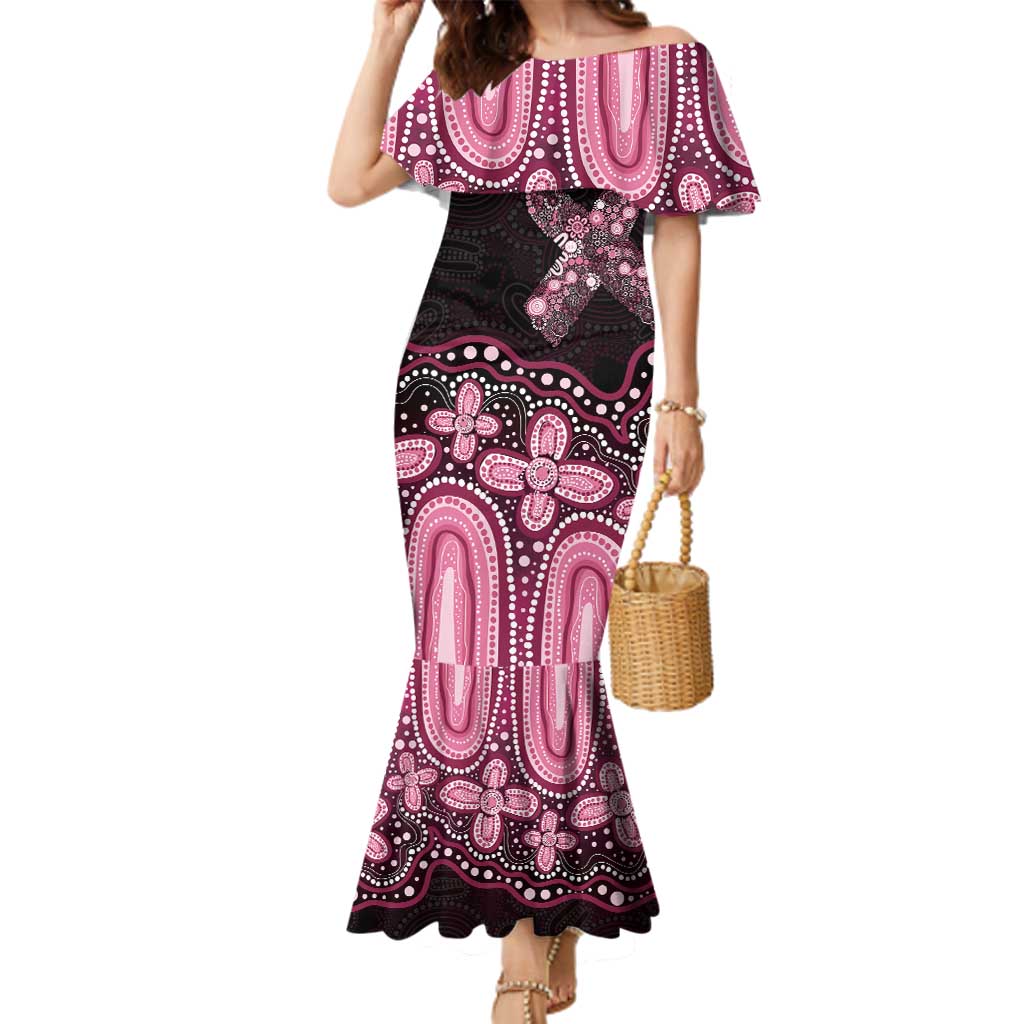 Australia Indigenous Personalized Family Matching Mermaid Dress and Hawaiian Shirt Aboriginal Pink Ribbon Art