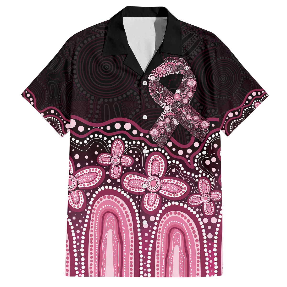 Australia Indigenous Personalized Family Matching Off The Shoulder Long Sleeve Dress and Hawaiian Shirt Aboriginal Pink Ribbon Art
