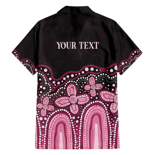 Australia Indigenous Personalized Family Matching Off The Shoulder Long Sleeve Dress and Hawaiian Shirt Aboriginal Pink Ribbon Art