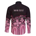 Australia Indigenous Personalized Family Matching Off The Shoulder Long Sleeve Dress and Hawaiian Shirt Aboriginal Pink Ribbon Art