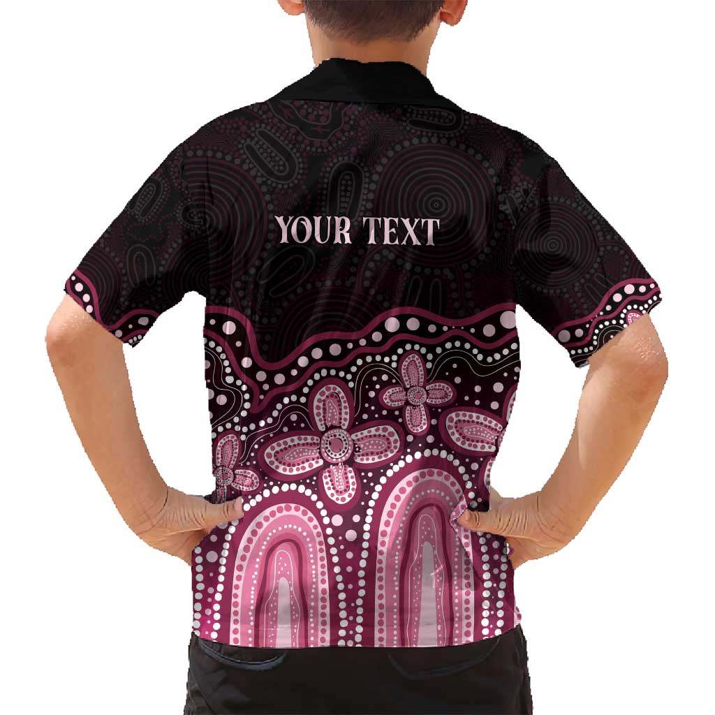 Australia Indigenous Personalized Family Matching Off Shoulder Maxi Dress and Hawaiian Shirt Aboriginal Pink Ribbon Art