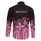 Australia Indigenous Personalized Family Matching Off Shoulder Maxi Dress and Hawaiian Shirt Aboriginal Pink Ribbon Art