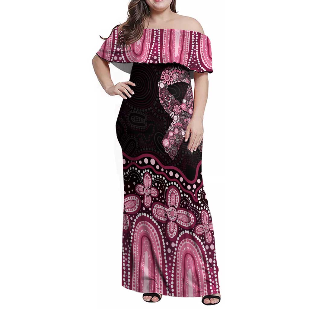 Australia Indigenous Personalized Family Matching Off Shoulder Maxi Dress and Hawaiian Shirt Aboriginal Pink Ribbon Art