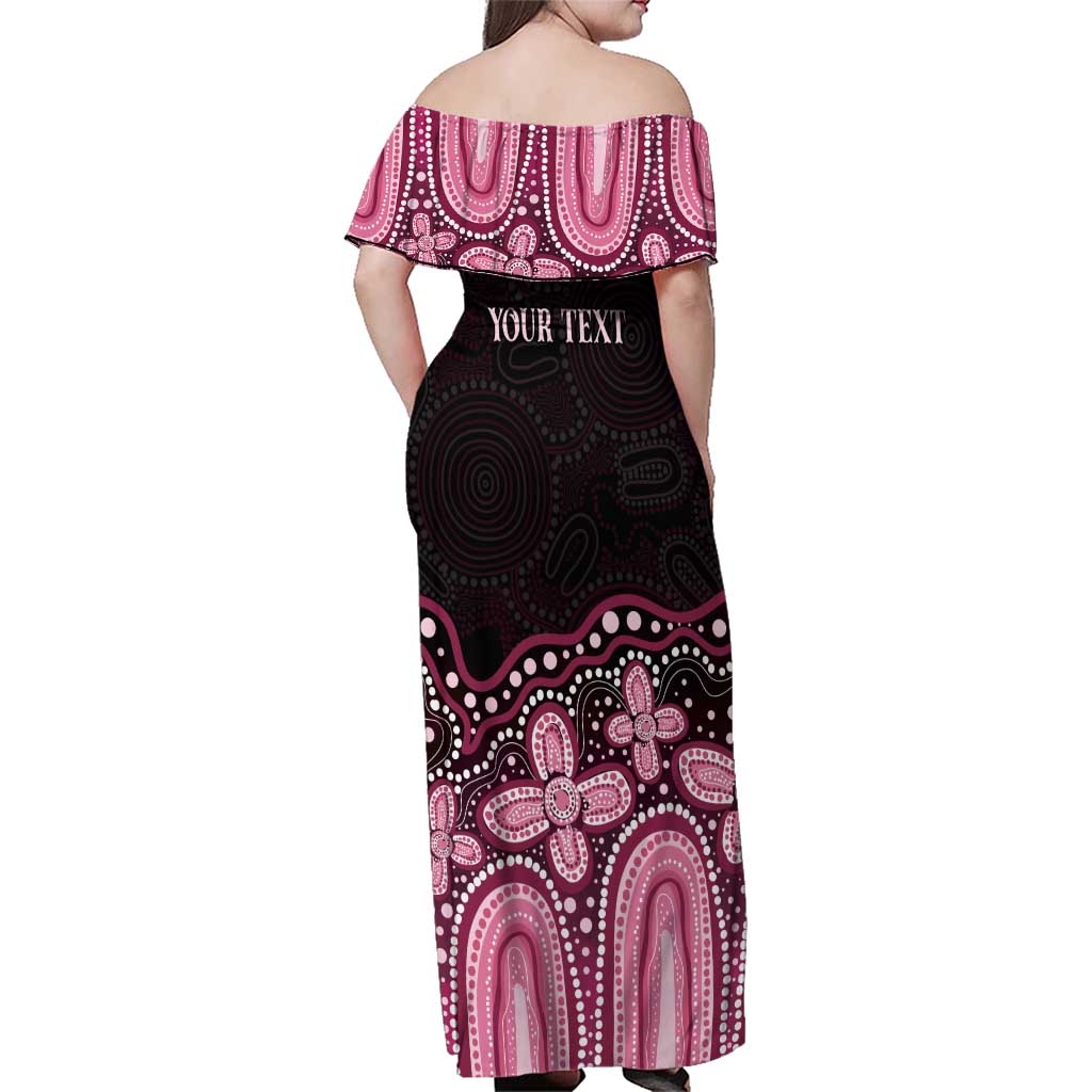 Australia Indigenous Personalized Family Matching Off Shoulder Maxi Dress and Hawaiian Shirt Aboriginal Pink Ribbon Art
