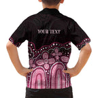 Australia Indigenous Personalized Family Matching Off Shoulder Short Dress and Hawaiian Shirt Aboriginal Pink Ribbon Art