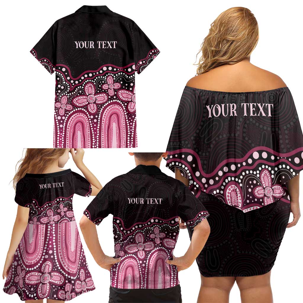 Australia Indigenous Personalized Family Matching Off Shoulder Short Dress and Hawaiian Shirt Aboriginal Pink Ribbon Art