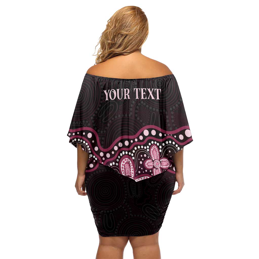 Australia Indigenous Personalized Family Matching Off Shoulder Short Dress and Hawaiian Shirt Aboriginal Pink Ribbon Art