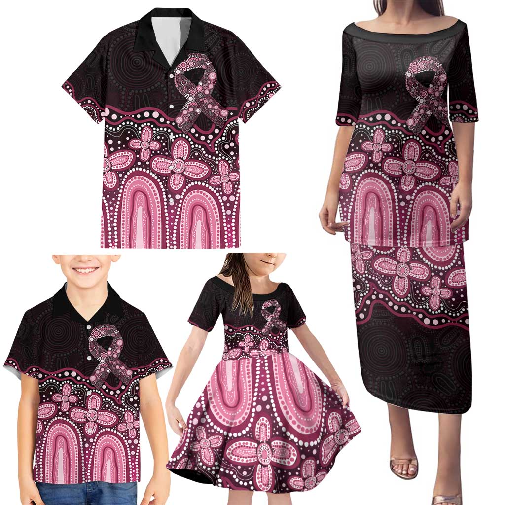 Australia Indigenous Personalized Family Matching Puletasi and Hawaiian Shirt Aboriginal Pink Ribbon Art